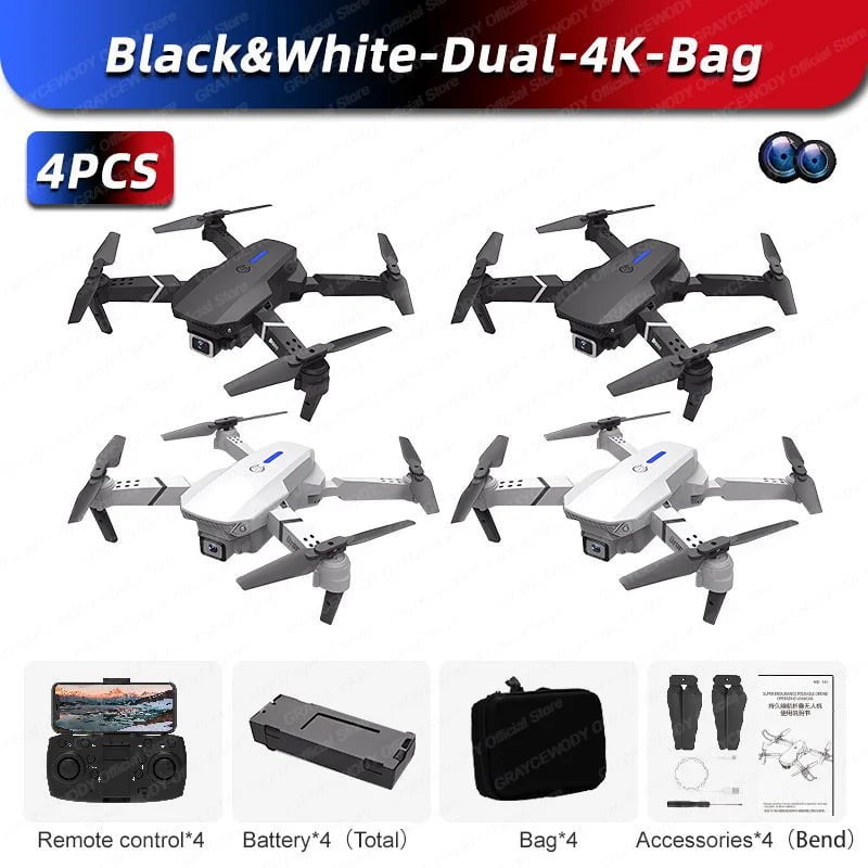 E88Pro 4K Dual Camera RC Drone: Foldable Helicopter B-W-D-4K-Bag-4Pcs