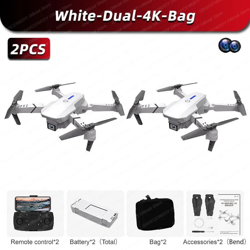 E88Pro 4K Dual Camera RC Drone: Foldable Helicopter W-Dual-4K-Bag-2Pcs