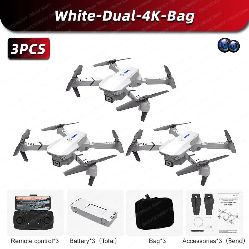E88Pro 4K Dual Camera RC Drone: Foldable Helicopter W-Dual-4K-Bag-3Pcs