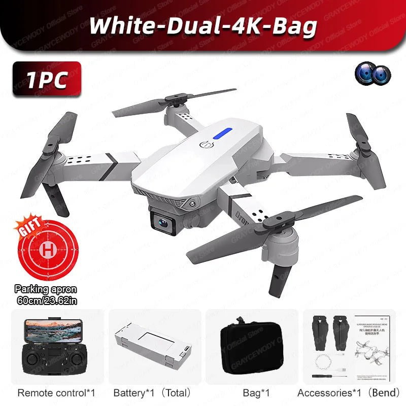 E88Pro 4K Dual Camera RC Drone: Foldable Helicopter White-Dual-4K-Bag