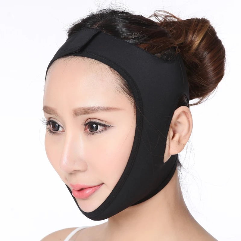 Elastic Face Slimming Bandage, V Line Face Shaper, Women's Chin and Cheek Lift-Up Belt, Facial Massage Strap black L