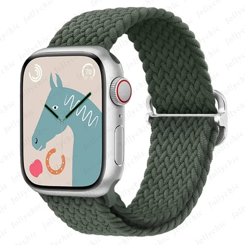 Elastic Nylon Braided Solo Loop Band for Apple Watch Series AGreen / 42mm 44mm 45mm 49mm