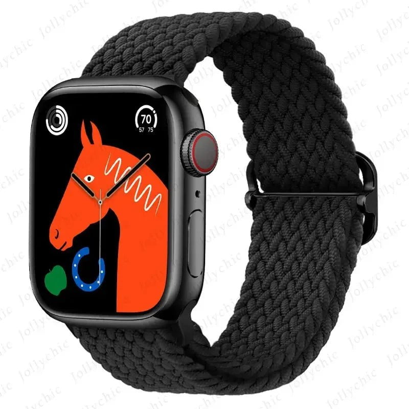 Elastic Nylon Braided Solo Loop Band for Apple Watch Series Black / 42mm 44mm 45mm 49mm