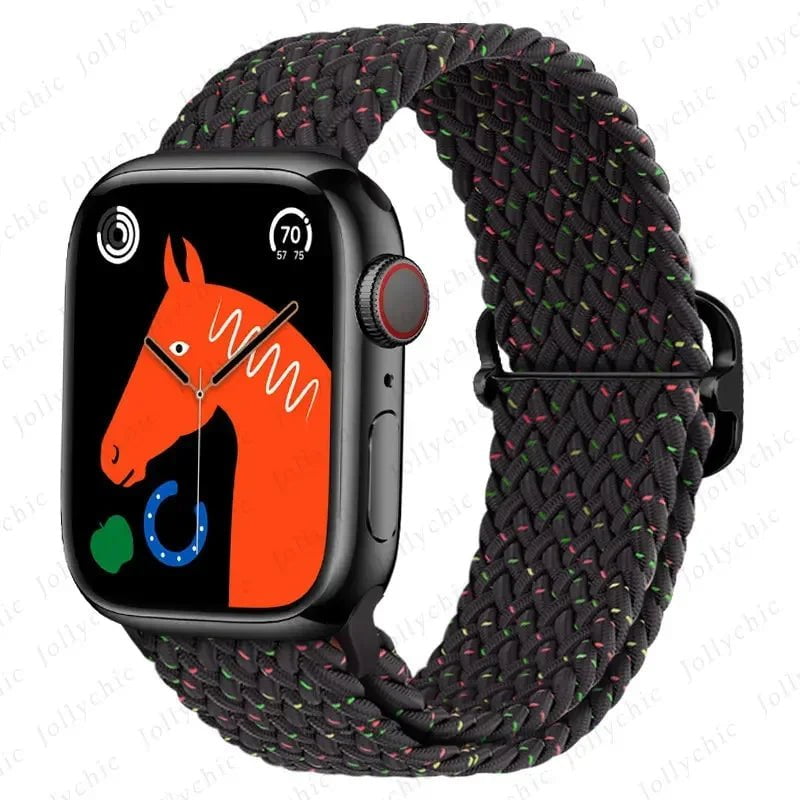 Elastic Nylon Braided Solo Loop Band for Apple Watch Series Black Unity / 42mm 44mm 45mm 49mm