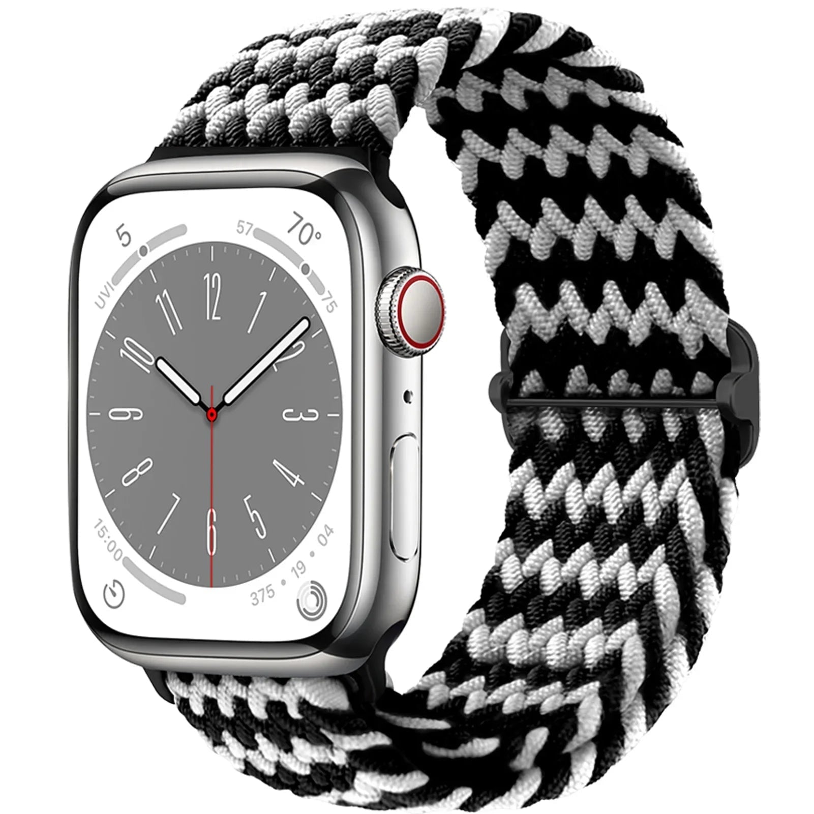 Elastic Nylon Braided Solo Loop Band for Apple Watch Series Black White 1 / 42mm 44mm 45mm 49mm