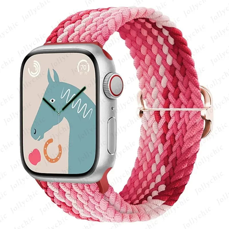 Elastic Nylon Braided Solo Loop Band for Apple Watch Series Gradient Pink / 42mm 44mm 45mm 49mm