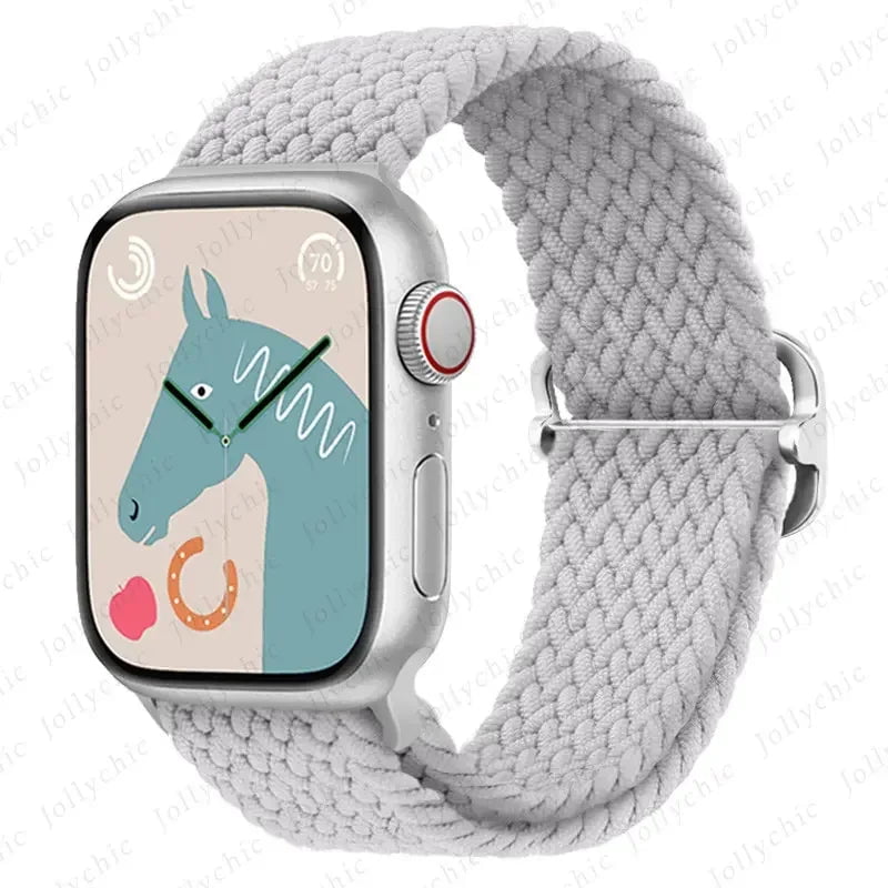 Elastic Nylon Braided Solo Loop Band for Apple Watch Series PearlWhite / 42mm 44mm 45mm 49mm