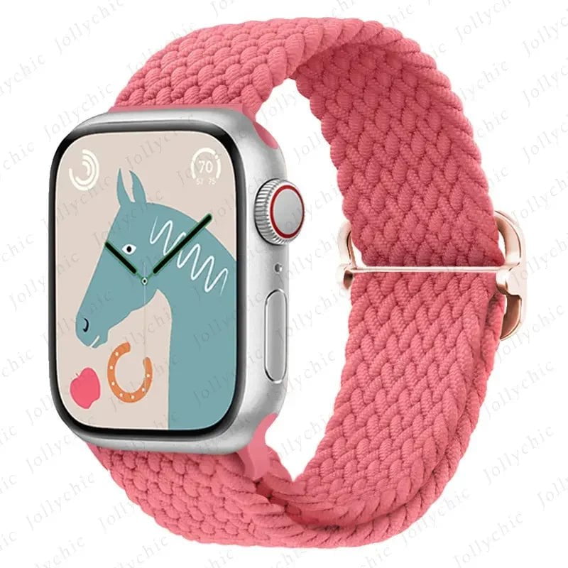 Elastic Nylon Braided Solo Loop Band for Apple Watch Series Pink / 42mm 44mm 45mm 49mm