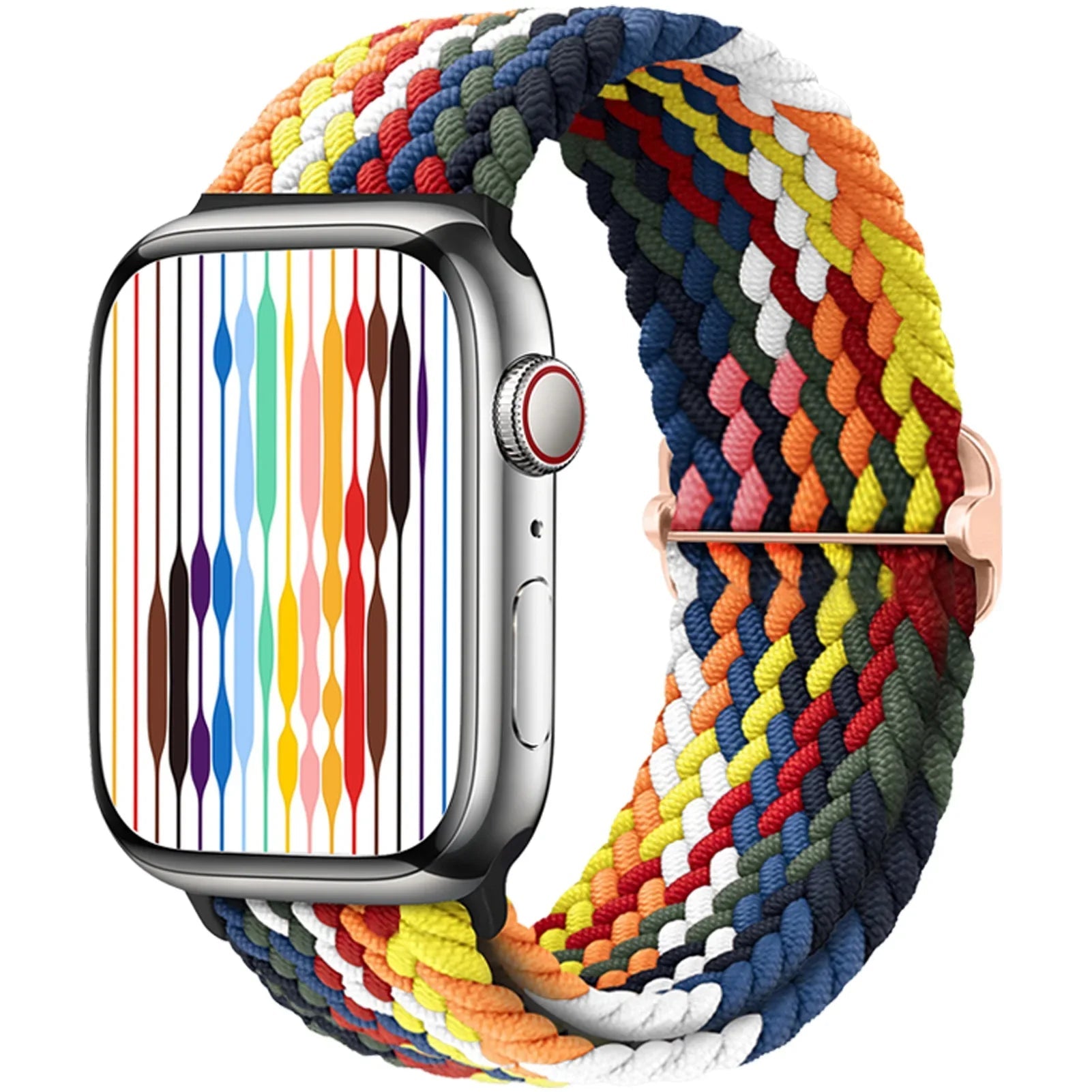 Elastic Nylon Braided Solo Loop Band for Apple Watch Series Rainbow White / 42mm 44mm 45mm 49mm