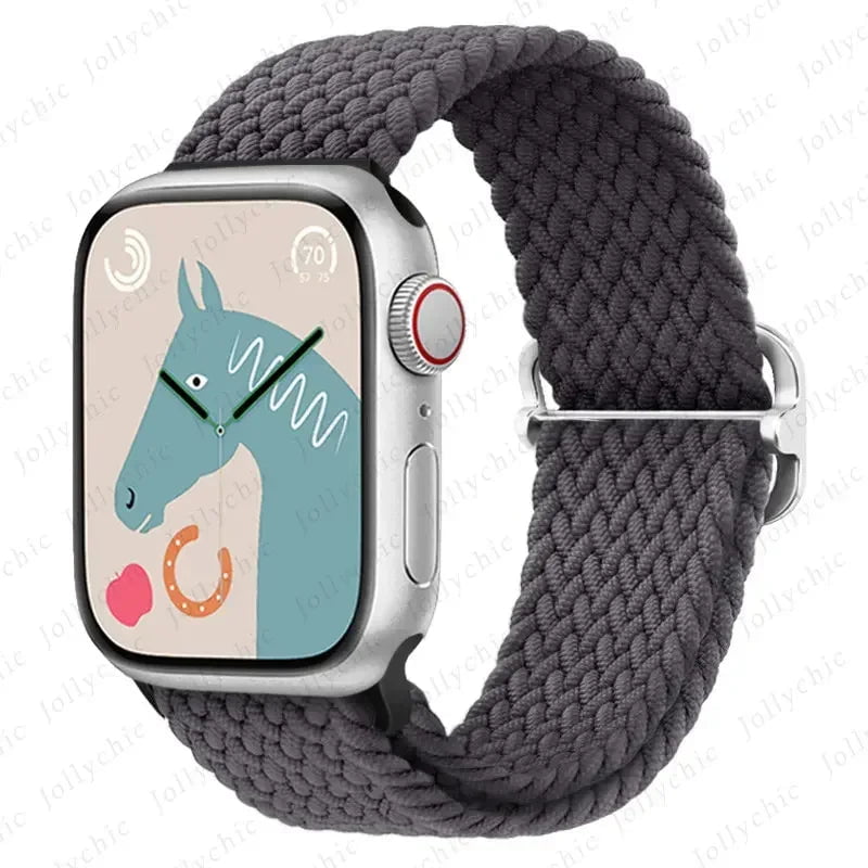 Elastic Nylon Braided Solo Loop Band for Apple Watch Series SpaceGrey / 38mm 40mm 41mm