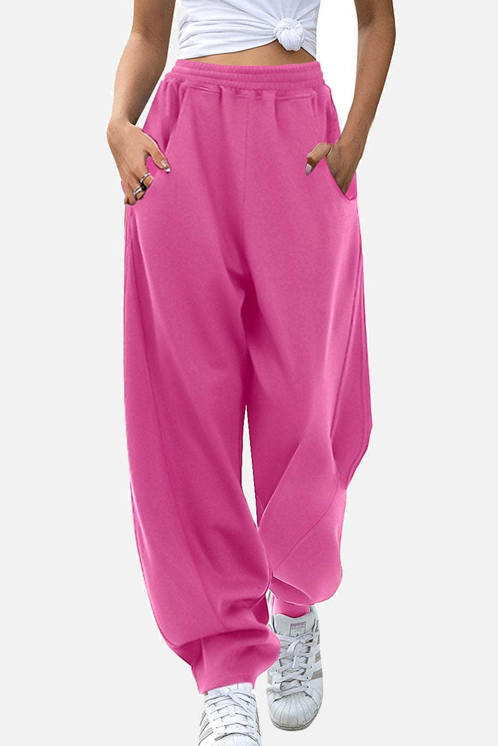 Elastic Waist Sweatpants with Pockets Hot Pink / S