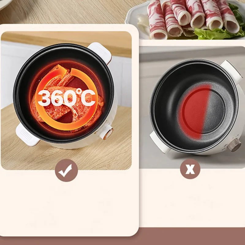 Electric Dormitory Multi Cooker: Hot Pot, Cooking, Frying, Double Layer Soup Heater Pot Fry - EU/US Plug