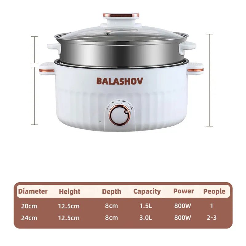 Electric Dormitory Multi Cooker: Hot Pot, Cooking, Frying, Double Layer Soup Heater Pot Fry - EU/US Plug