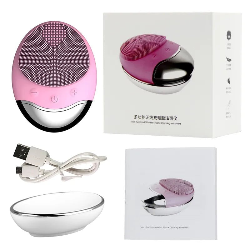 Electric Face Cleaner: Sonic Silicone Cleansing Brush, Ultrasonic Vibrating Massager Pink