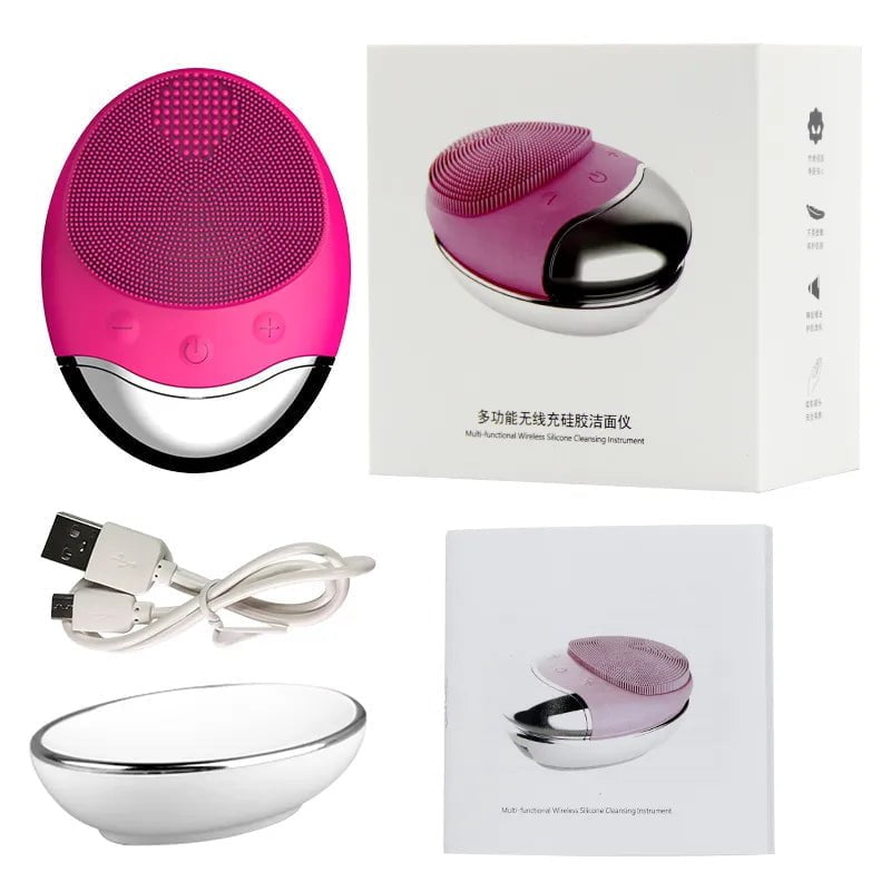 Electric Face Cleaner: Sonic Silicone Cleansing Brush, Ultrasonic Vibrating Massager Rose red