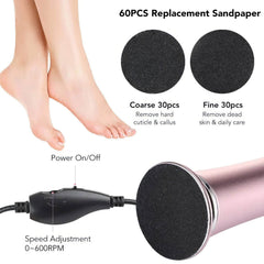 Electric Foot Callus Remover Kit with Replacement Sandpaper - Pedicure Tool for Leg Heels, Dead Skin Care