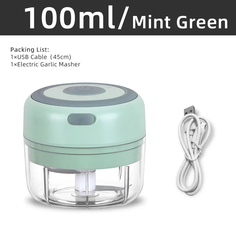 Electric Kitchen Food Chopper - Mini Garlic Masher, USB Portable Meat Grinder, Vegetable Crusher 100ml Green