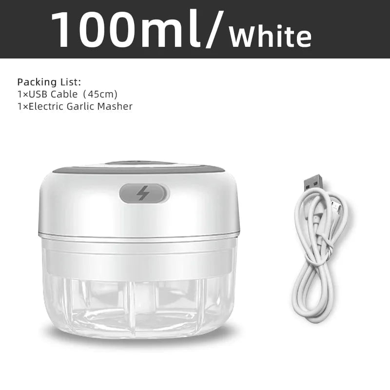 Electric Kitchen Food Chopper - Mini Garlic Masher, USB Portable Meat Grinder, Vegetable Crusher 100ml White