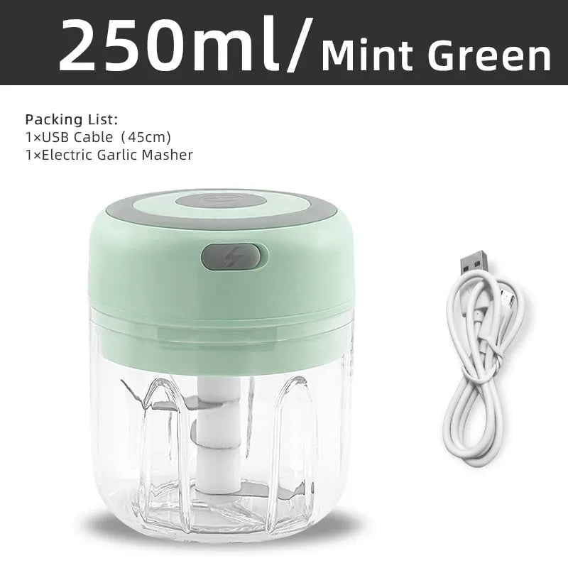 Electric Kitchen Food Chopper - Mini Garlic Masher, USB Portable Meat Grinder, Vegetable Crusher 250ml Green