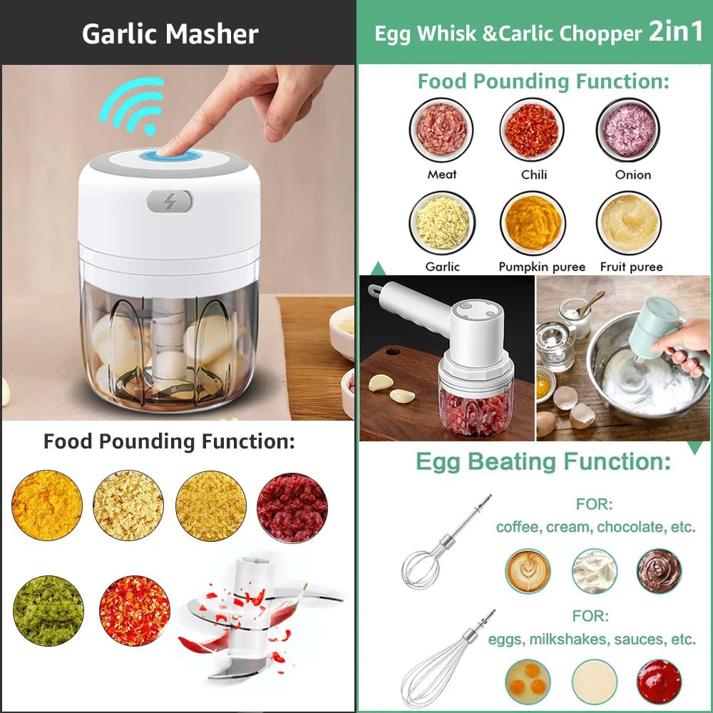 Electric Kitchen Food Chopper - Mini Garlic Masher, USB Portable Meat Grinder, Vegetable Crusher