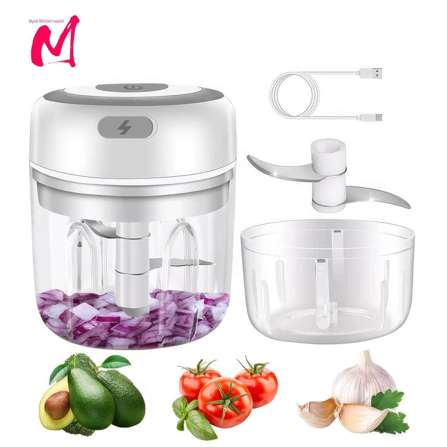 Electric Kitchen Food Chopper - Mini Garlic Masher, USB Portable Meat Grinder, Vegetable Crusher