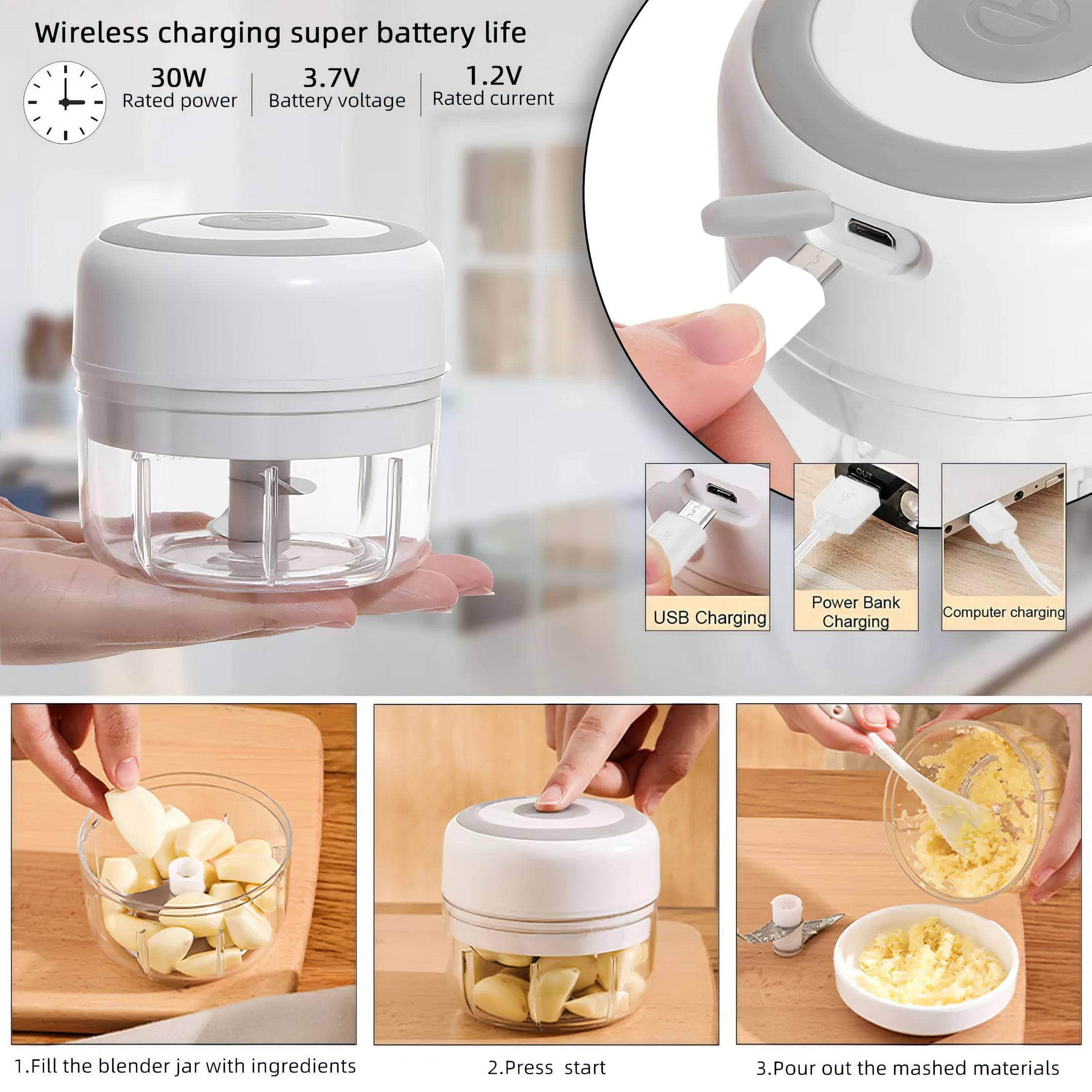 Electric Kitchen Food Chopper - Mini Garlic Masher, USB Portable Meat Grinder, Vegetable Crusher