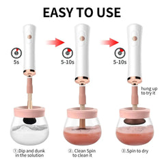 Electric Makeup Brush Cleaner & Dryer - Fast Drying, Automatic Cleaning, Cosmetic Brush Spinner Machine pink