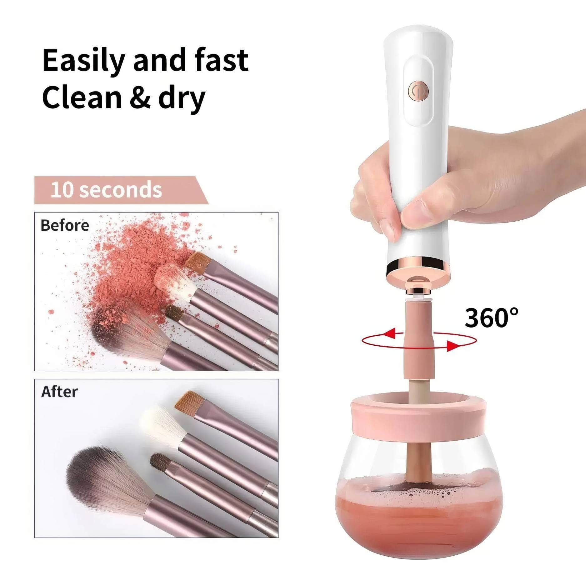 Electric Makeup Brush Cleaner & Dryer - Fast Drying, Automatic Cleaning, Cosmetic Brush Spinner Machine pink