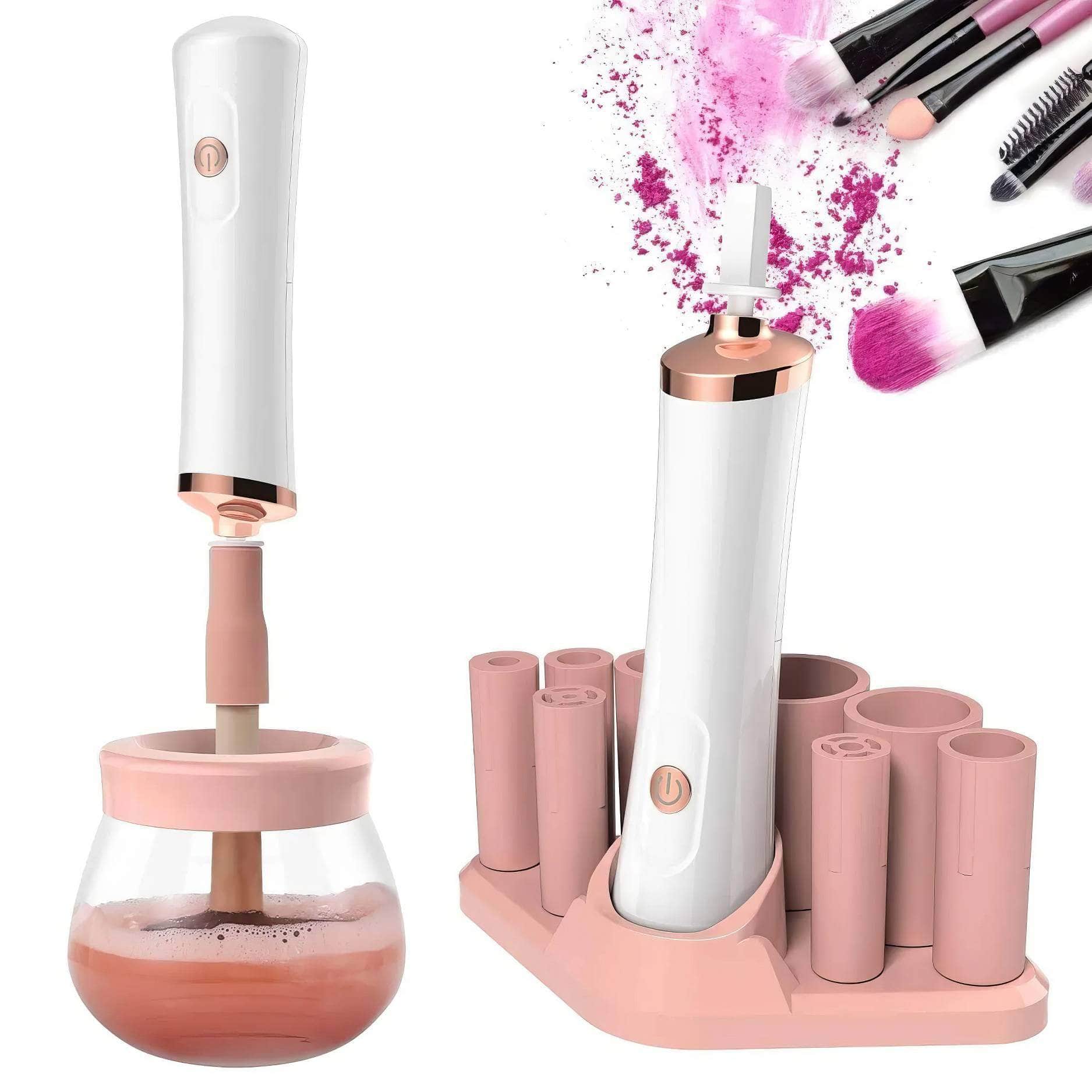 Electric Makeup Brush Cleaner & Dryer - Fast Drying, Automatic Cleaning, Cosmetic Brush Spinner Machine pink