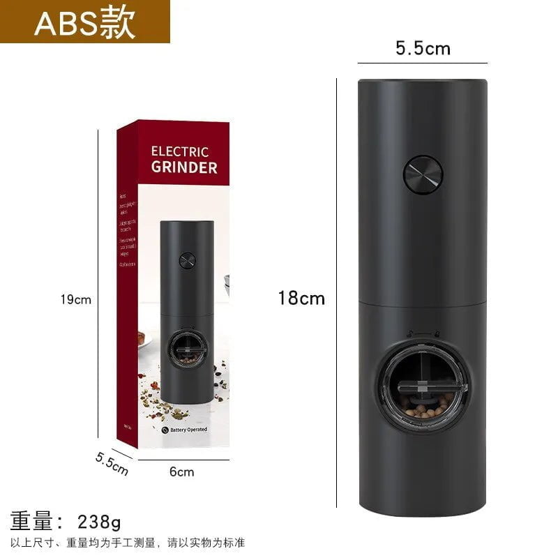 Electric Salt and Pepper Grinder - Adjustable Coarseness, Refillable Mill, Battery Powered Kitchen Automatic Gadget black