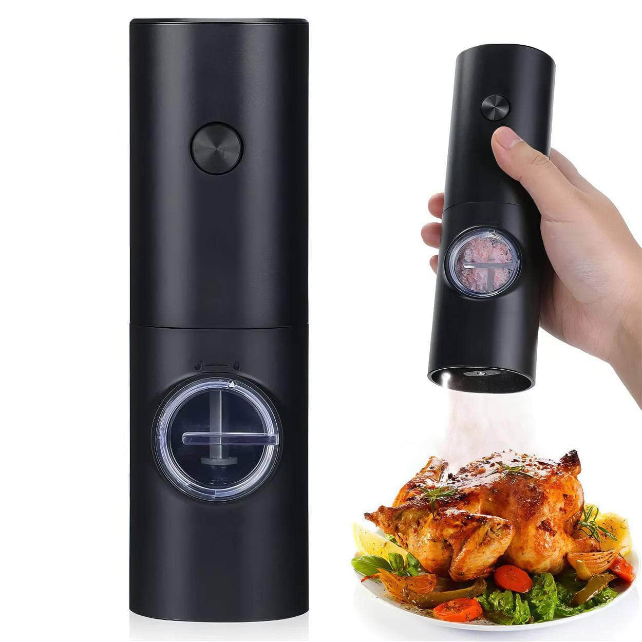 Electric Salt and Pepper Grinder - Adjustable Coarseness, Refillable Mill, Battery Powered Kitchen Automatic Gadget black