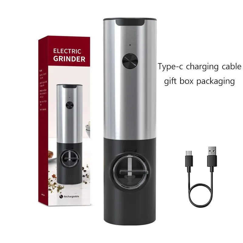 Electric Salt Grinder Set - USB Rechargeable Pepper Mill with LED Light, Adjustable Coarseness, Kitchen Tools 17A