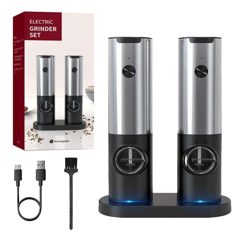 Electric Salt Grinder Set - USB Rechargeable Pepper Mill with LED Light, Adjustable Coarseness, Kitchen Tools 17C