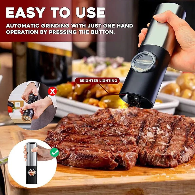 Electric Salt Grinder Set - USB Rechargeable Pepper Mill with LED Light, Adjustable Coarseness, Kitchen Tools