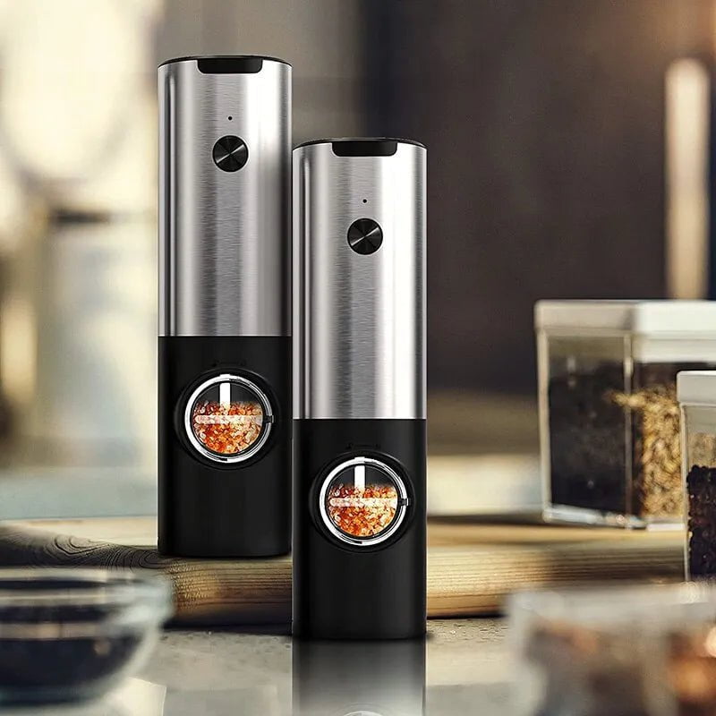 Electric Salt Grinder Set - USB Rechargeable Pepper Mill with LED Light, Adjustable Coarseness, Kitchen Tools