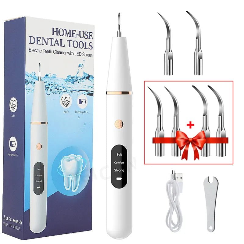 Electric Ultrasonic Dental Scaler for Stain and Tartar Removal White add 4 tips