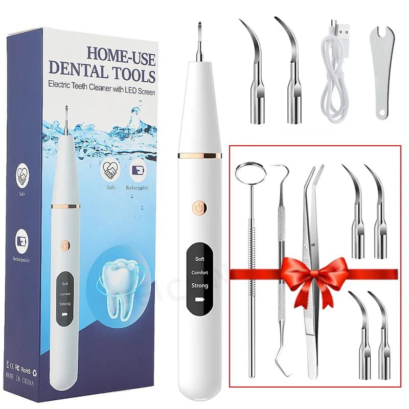 Electric Ultrasonic Dental Scaler for Stain and Tartar Removal White Kit add 4 tips