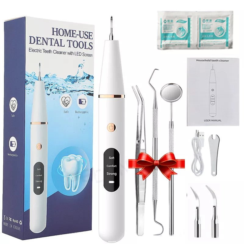 Electric Ultrasonic Dental Scaler: Stain and Tartar Removal White Kit