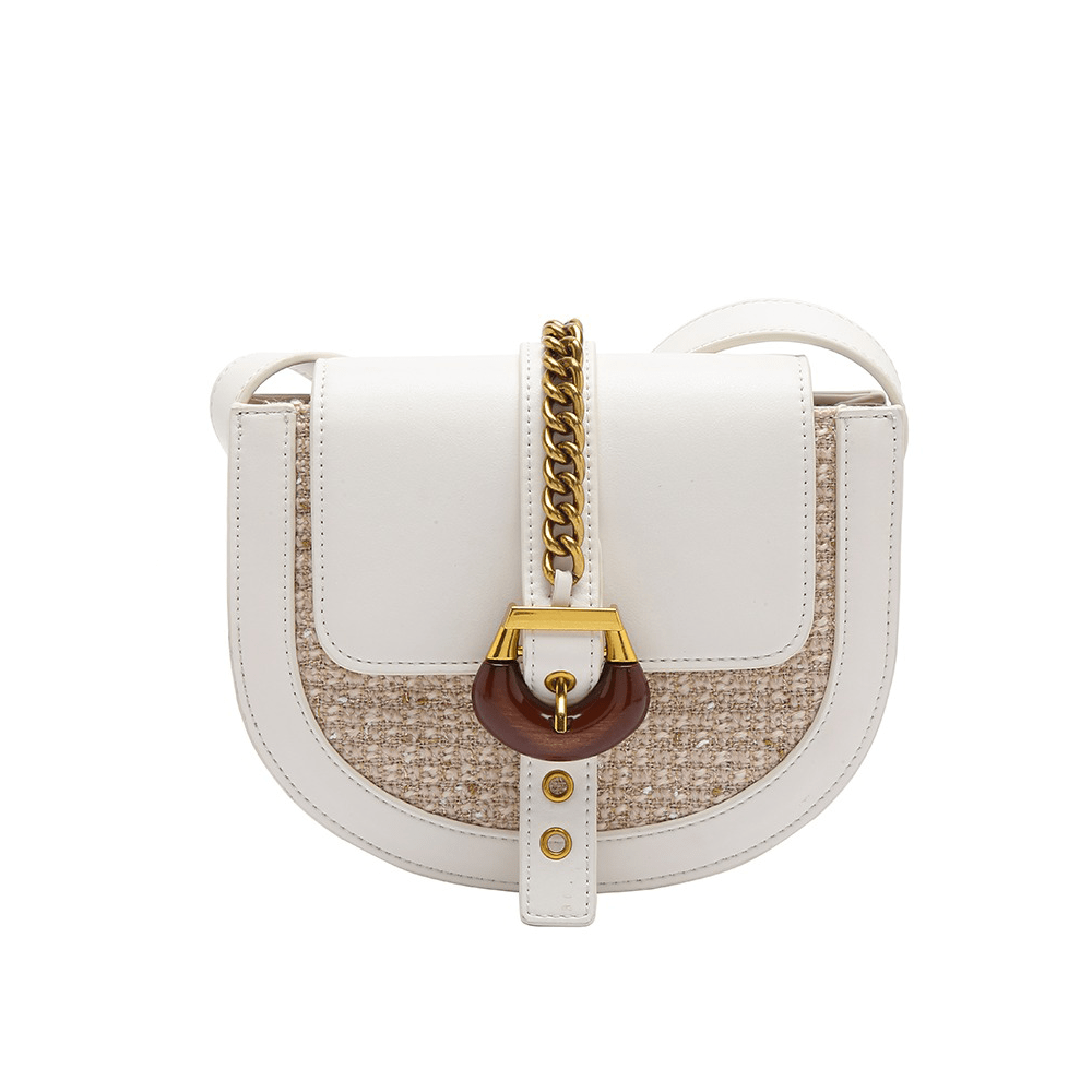 Elegant Chain Detail Saddle Buckle Bag