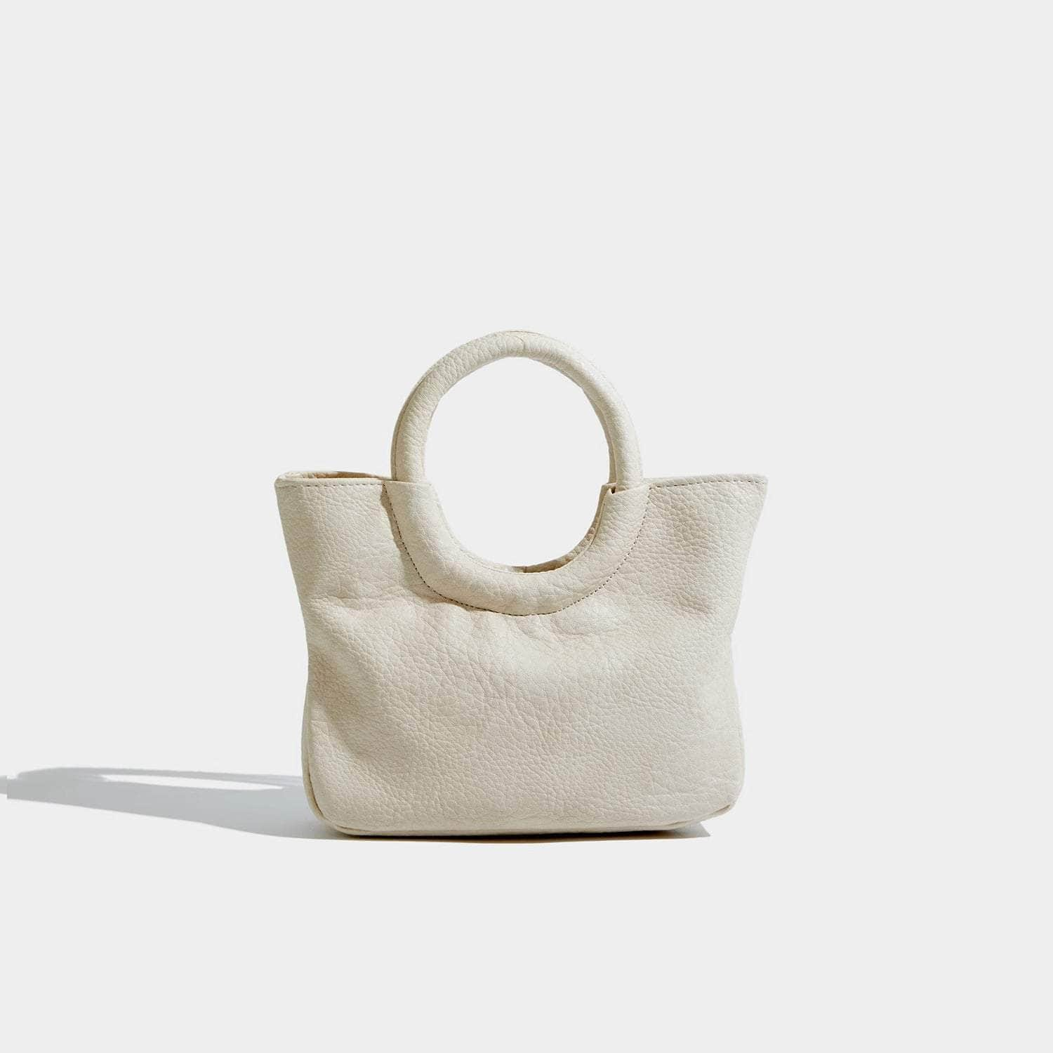 Elegant Circular Handle Shoulder Bag White