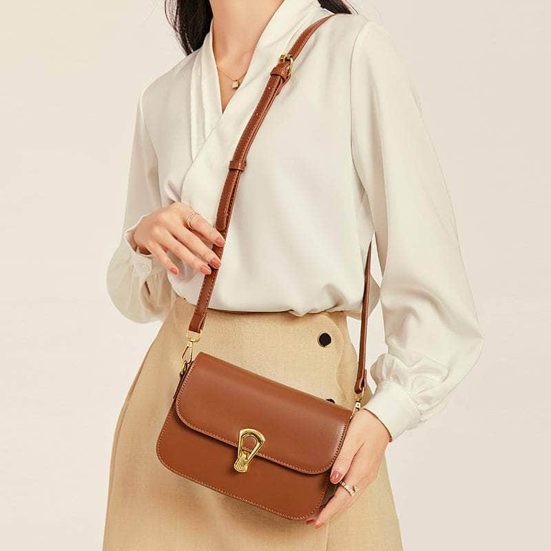 Elegant Compact Square Bag with Metal Lock Closure