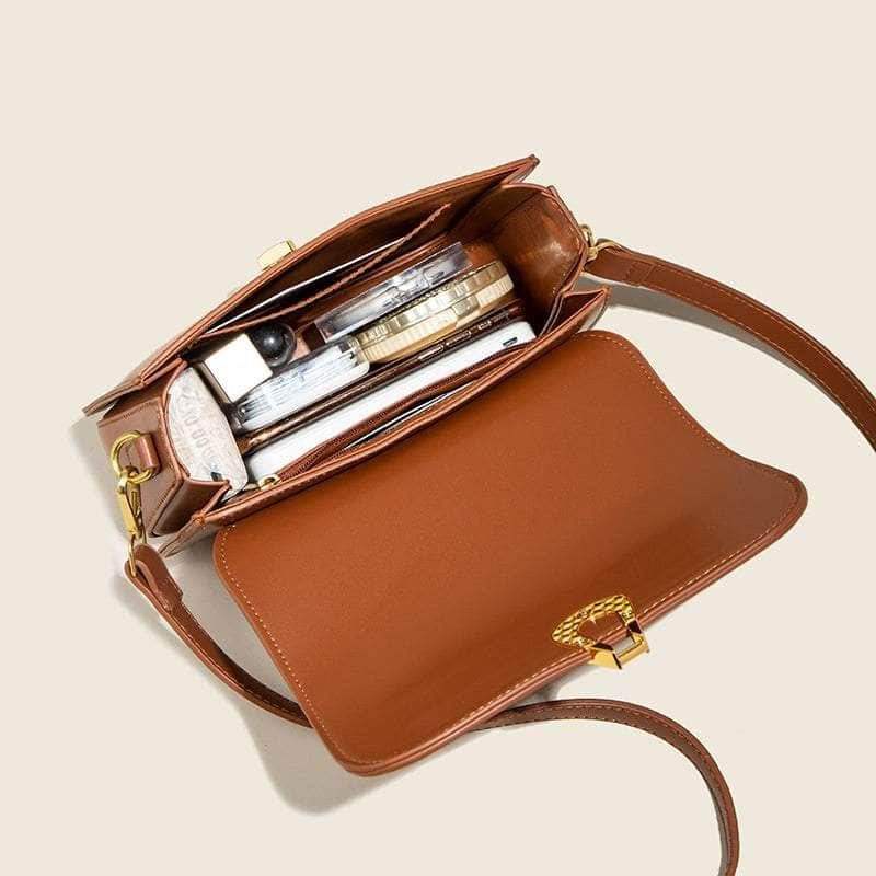 Elegant Compact Square Bag with Metal Lock Closure