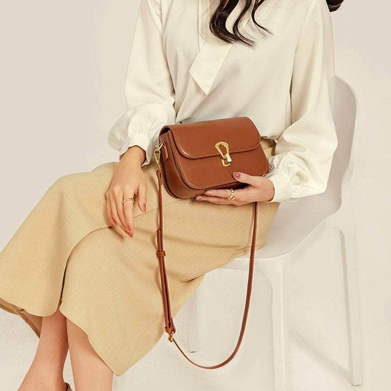 Elegant Compact Square Bag with Metal Lock Closure