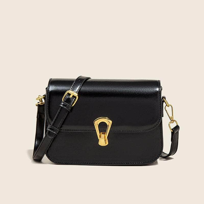 Elegant Compact Square Bag with Metal Lock Closure Black