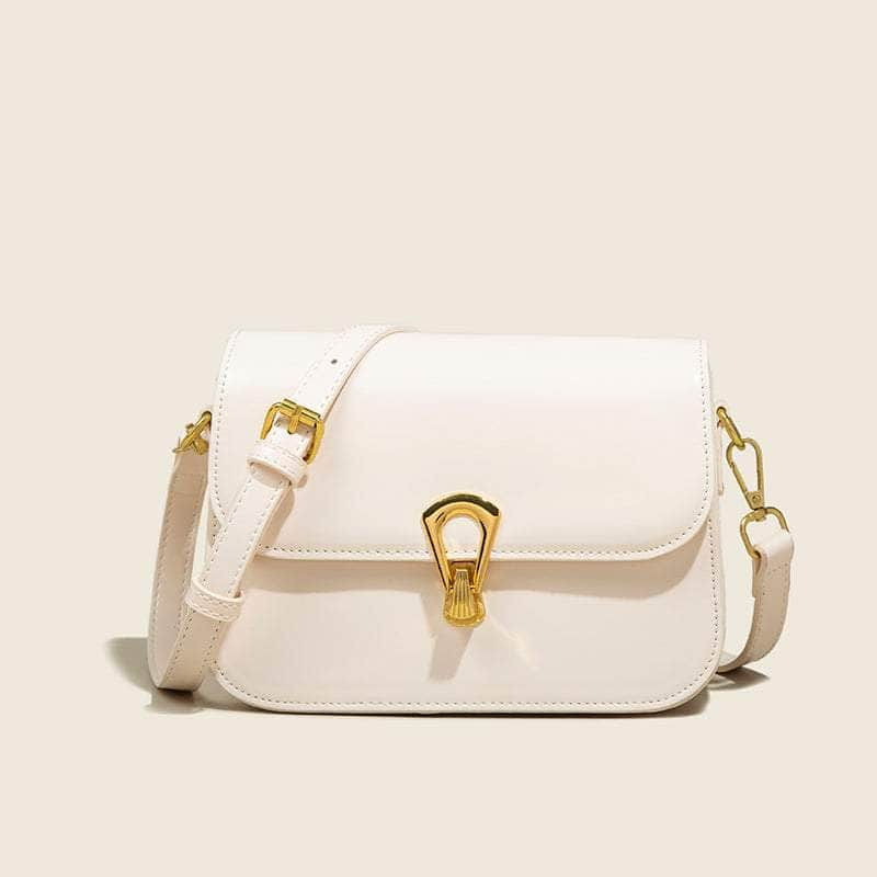 Elegant Compact Square Bag with Metal Lock Closure White