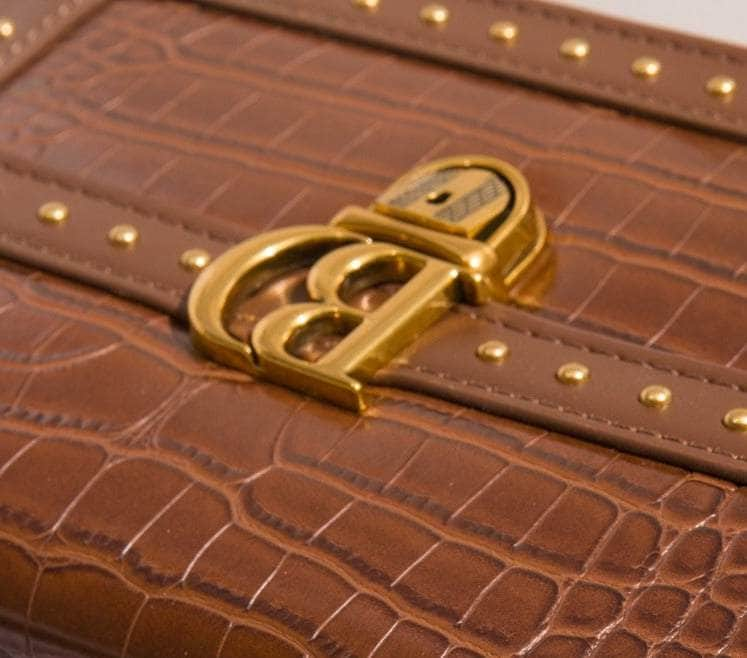 Elegant Croc Leather Handbag with Gold Accent