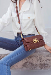 Elegant Croc Skin Crossbody Leather Bag