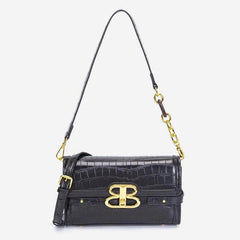 Elegant Croc Skin Crossbody Leather Bag Black