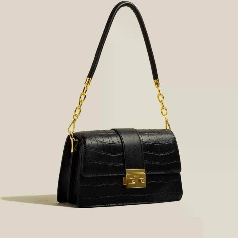 Elegant Croc Skin Handbag Black