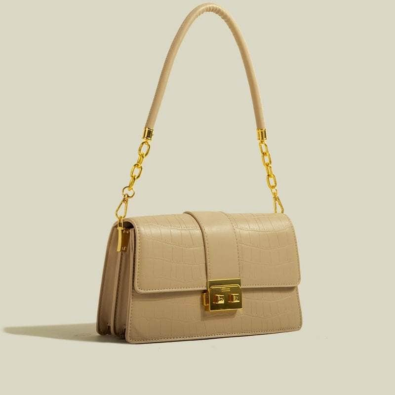 Elegant Croc Skin Handbag Tan